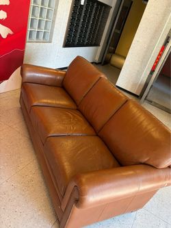 Ethan Allen Genuine Leather Sofa – Brown 3 Seater