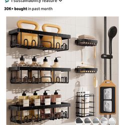 Veken Shower Caddy 6-Pack, Advanced Rustproof Design, No Drilling Adhesive Shelves, Rack with Soap Holder, Large Capacity Bathroom Organizers and Stor