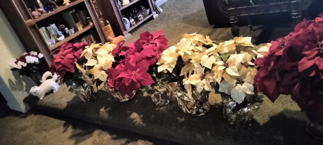 Christmas Poinsettias Artificial Flower Large Ones In Metal Base Is $50 Small Ones Or $25 All Perfect
