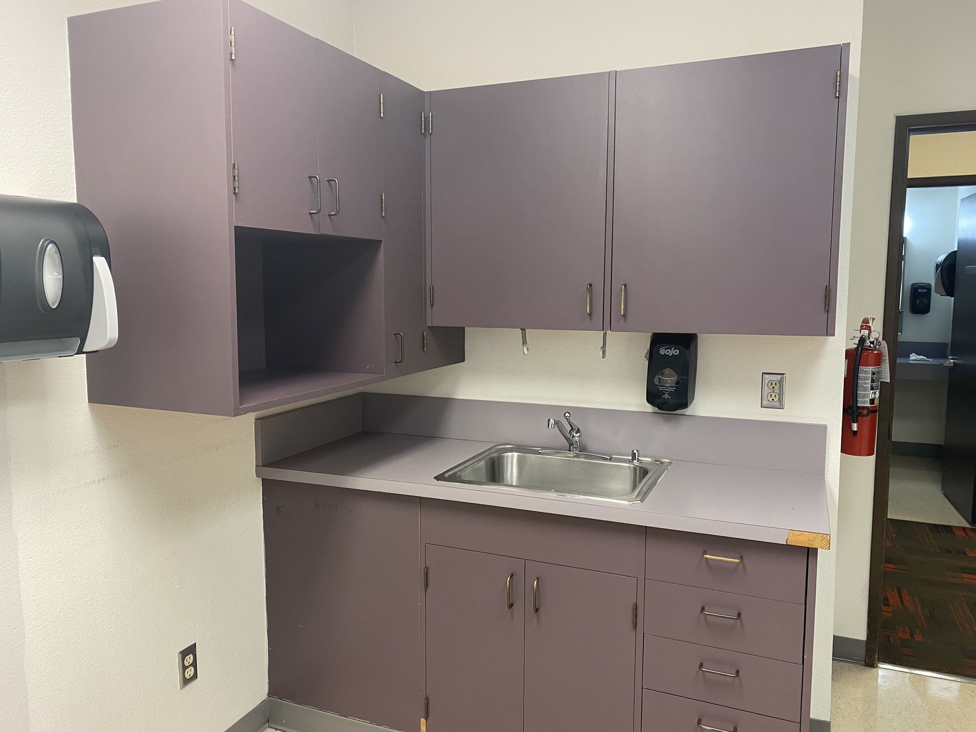 Purple Kitchen Cabinets, Drawers, and Sink