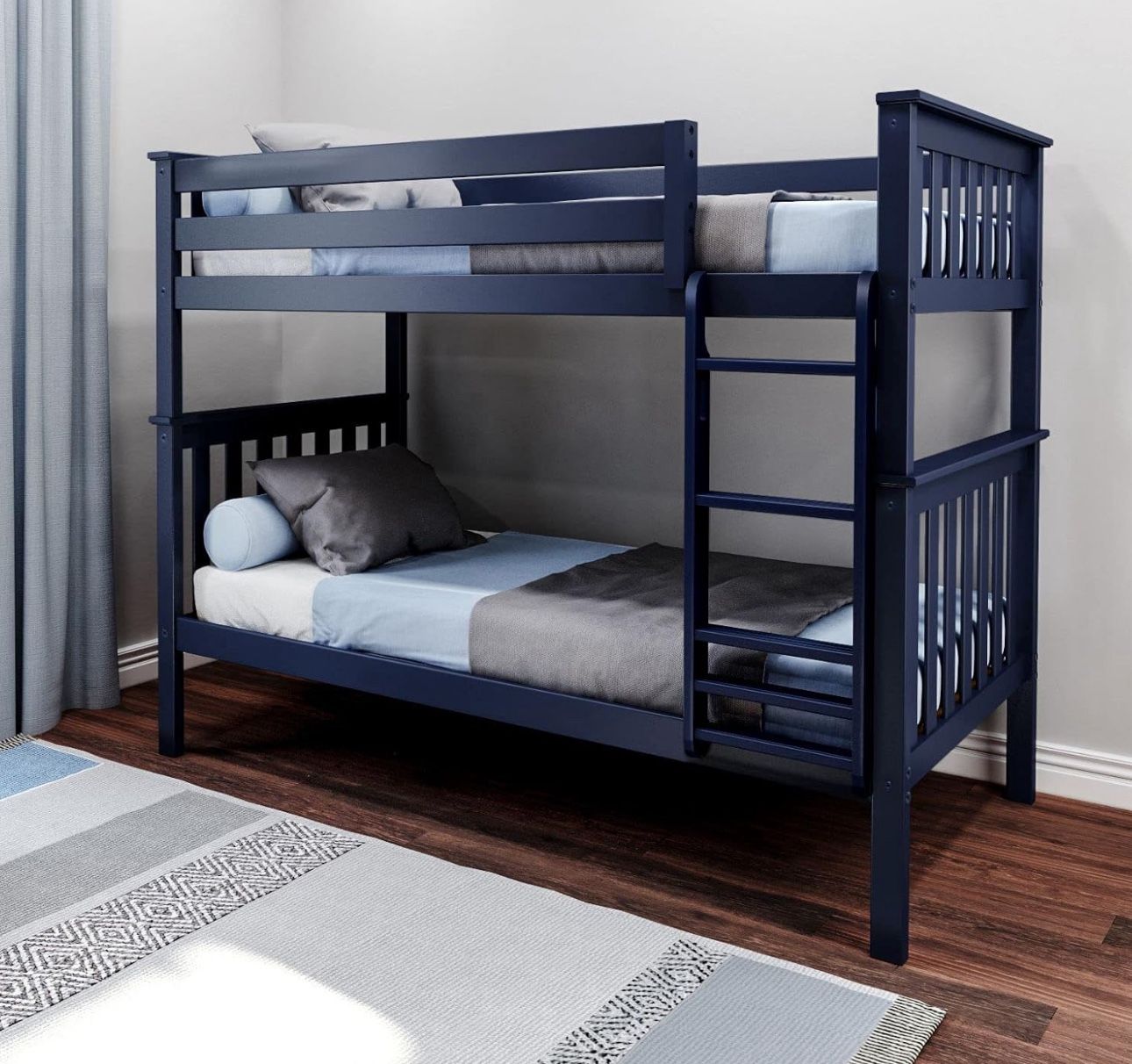 Max & Lily Bunk Bed Twin over Twin, Solid Wood Bunk Bed Frame with Ladder for Kids