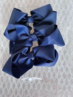 3pc Lot Navy Blue Crossgrain Ribbon 6” Hair Bow Clips