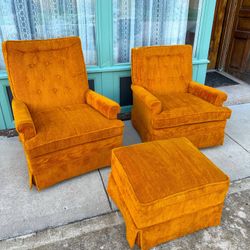 Retro Vintage Chairs & Ottoman MCM