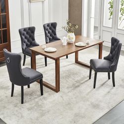 Leather Dining Chairs Set of 4, Upholstered Dining Chair with Nailhead Trim and Solid Wood Legs, Luxury Wingback Dining Side Chair for Livin