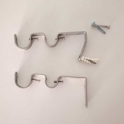 Silver Metal Double Curtain Rod Brackets, 1-Pair