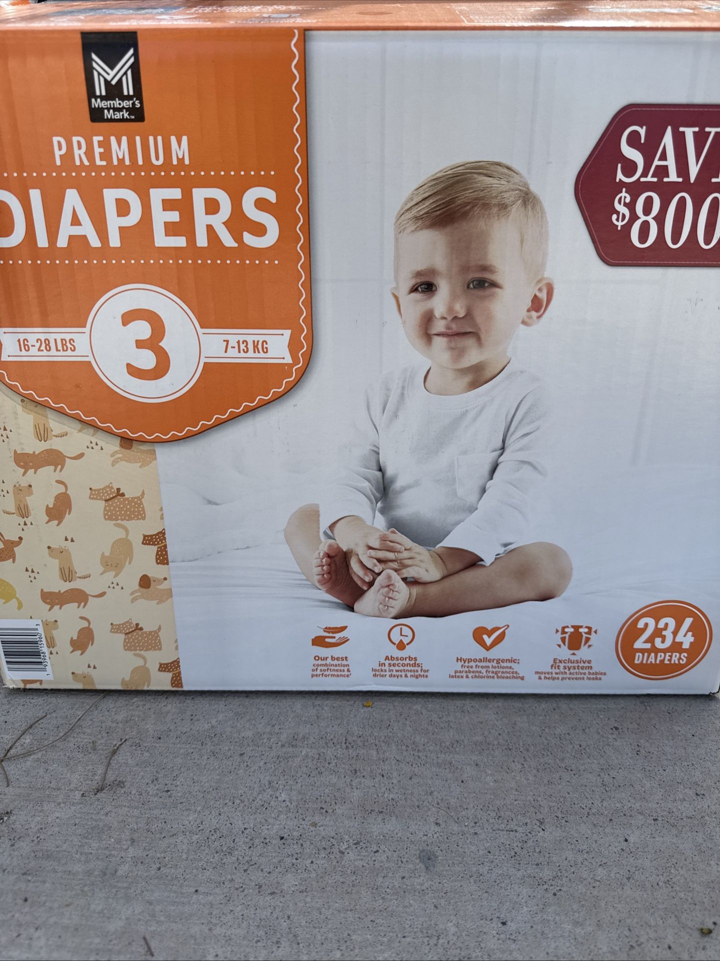 Members Mark Members Mark Premium Baby Diapers Size 3 1628 Pounds, 234 Count