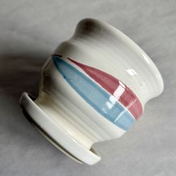 Vintage 5-Inch Blue And Pink Striped Stoneware Planter 