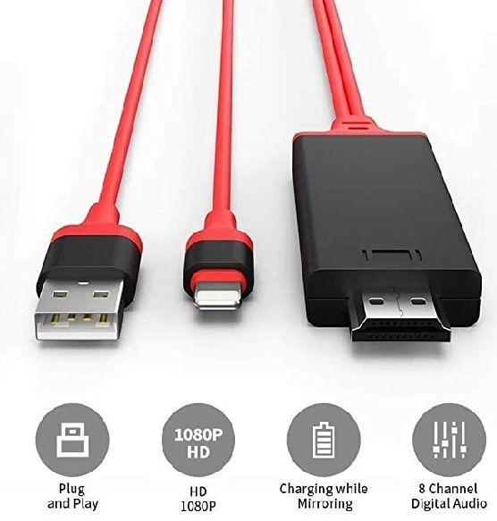 iPhone iPad to HDMI Adapter Cable, 1080P Digital AV HDMI Adaptor Connector Cord