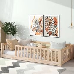 Kids Floor Bed Frame with Safety Rails twin new