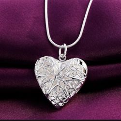 925 Sterling Silver Heart ❤️ Photo Frame Pendant Necklace 