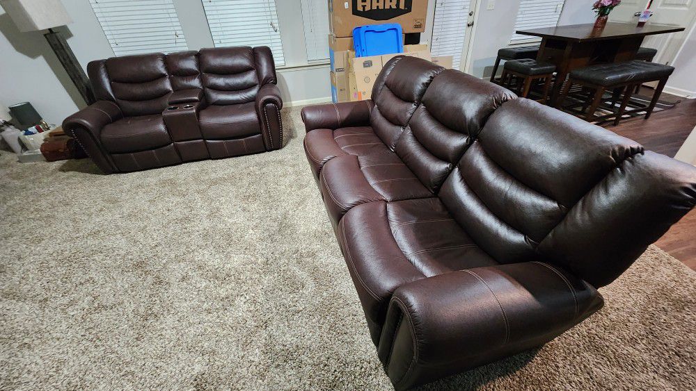 FOR SALE ITALIAN LEATHER THEATER RECLINING SOFA & LOVESEAT