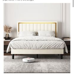 King Size White And Gold Bed Frame 