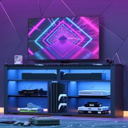 Bestier LED Tall Entertainment Center, 55 inch TV Stand with Storage for PS5 Xbox, Adjustable Shelf Media Console for Living Room, Black Marble