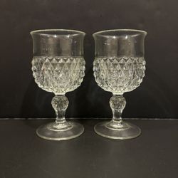 VTG Indiana Glass Diamond Point Clear Goblets Set Of 2