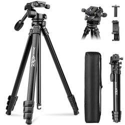 Joilcan 66" Travel Tripod For Camera, Aluminum Compact Tripod With Pan Head, Detachable Center Axis, Cell Phone Holder & Carry Bag, Max Load 22lbs For