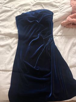Navy Blue Velvet Strapless Mini Dress