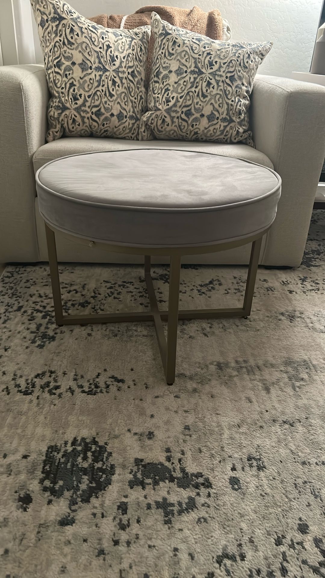 Light Grey Velvet Stool