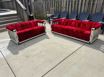 Vintage Hollywood Regency/ Glam Style Red Velvet Sofa Set