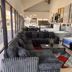 Dark Grey Corduroy Big Sectional NEW