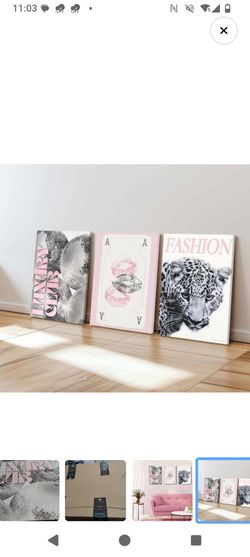3-Piece Preppy Pink & Black Canvas Wall Art Set (24x16) - New Condition