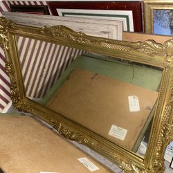Large Mirror With Vintage Ornate Scrolled Wood Frame 