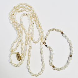 14K Gold And Freshwater Baroque Pearl Necklace And Bracelet Set 