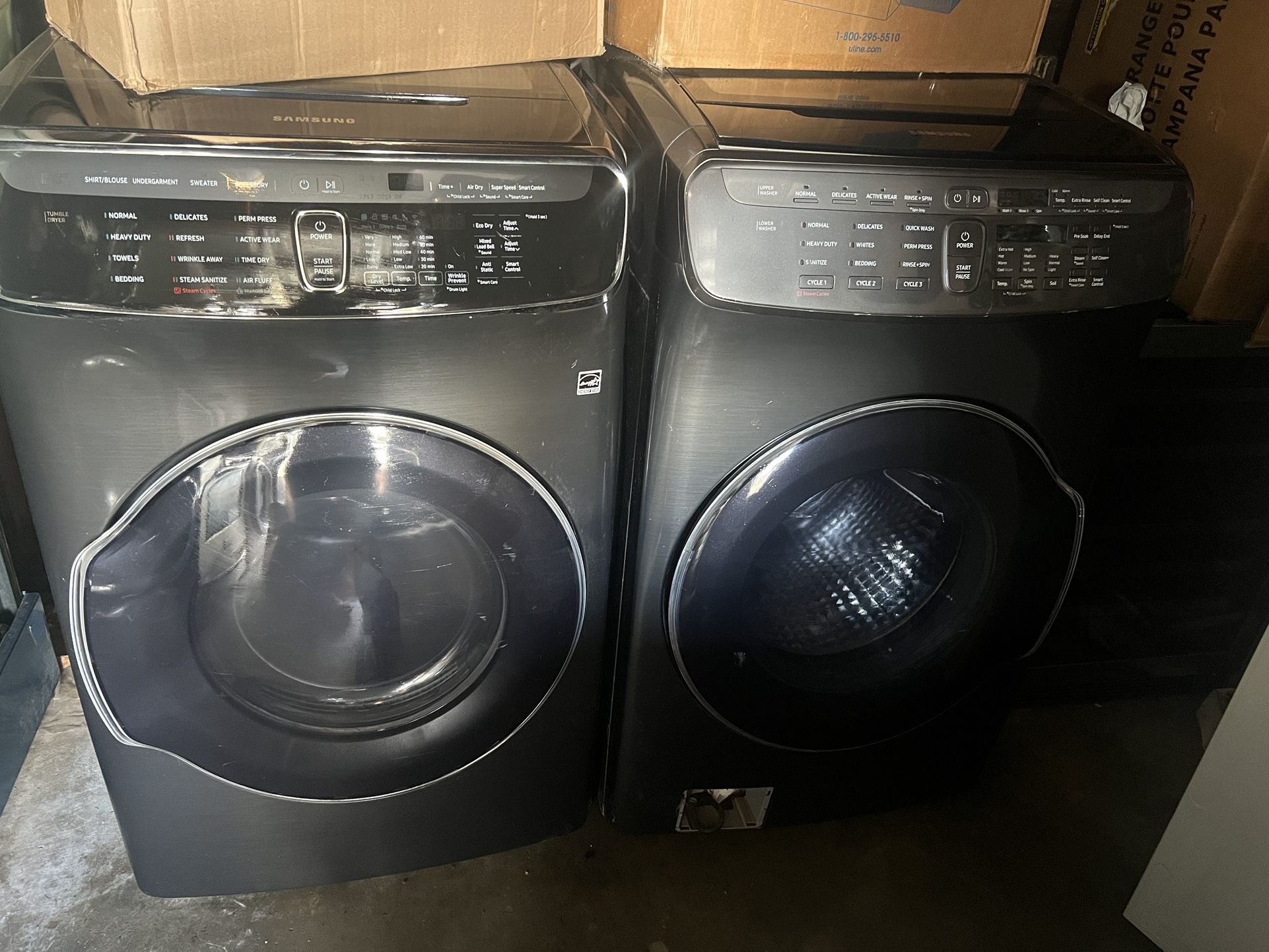 Samsung 5.0 and 9.0 front load washer and dryer double washer and double electric dryer 220 volts with three months warranty free delivery in the Oakl