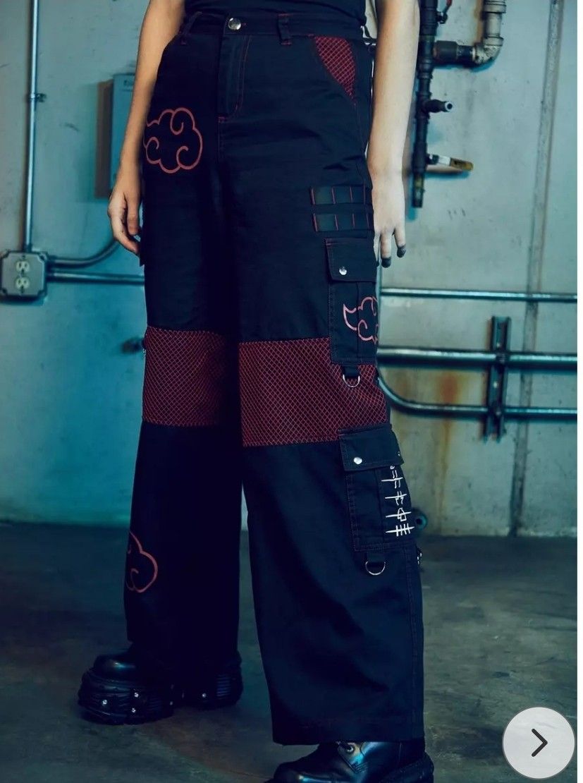 New hot topic Naruto Shippuden Akatsuki Mesh Wide Leg Cargo Pants size 3 $25