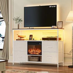 Tv Stand Four Drawers, Led Light And Fireplace