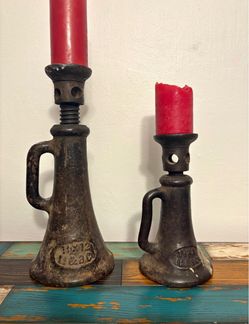Pair of Antique Cast Iron Car Jacks – Repurposed Candle Holders / Industrial Decor