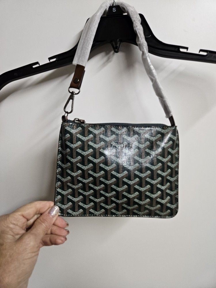 Large Wristlet Or Crossbody Bag W Strap. New. Evergreen Color