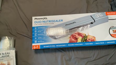 Power XL Duo Nutrisealer with vacuum seal bags and 4 rolls of 8 inch bags.Color Slate Gray.