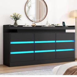 ❤️ 9 Drawer Dresser with Power Outlet & LED Light, Modern Chest of Drawers for Closet Modern Large Dresser Organizer Cabinet for Bedroom, Living Room,