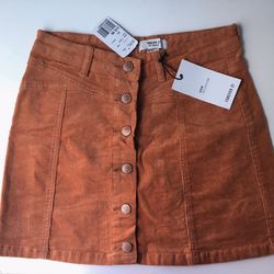 FOREVER 21 Corduroy Denim Button Front Skirt Rust