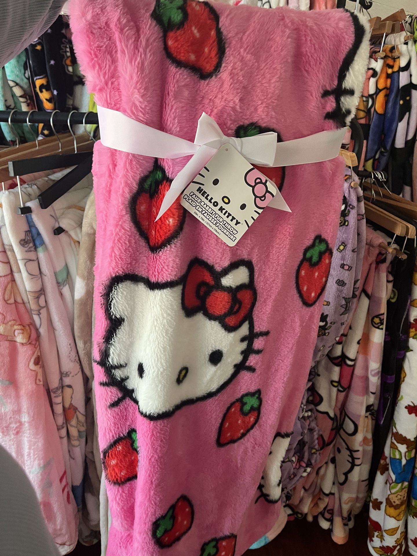 Hello Kitty Faux Fur Strawberry Blanket