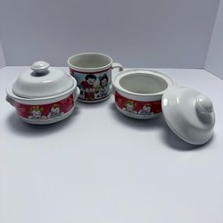 Vintage 1998 Campbell's Licensed Kids Mug & 2 Lidded Soup Bowls Set White/Red