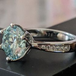 3 Carat Stunning Light Blue Moissanite Ring 18K White Gold Plated Over 925 Sterling Silver - Sizes 5-8 