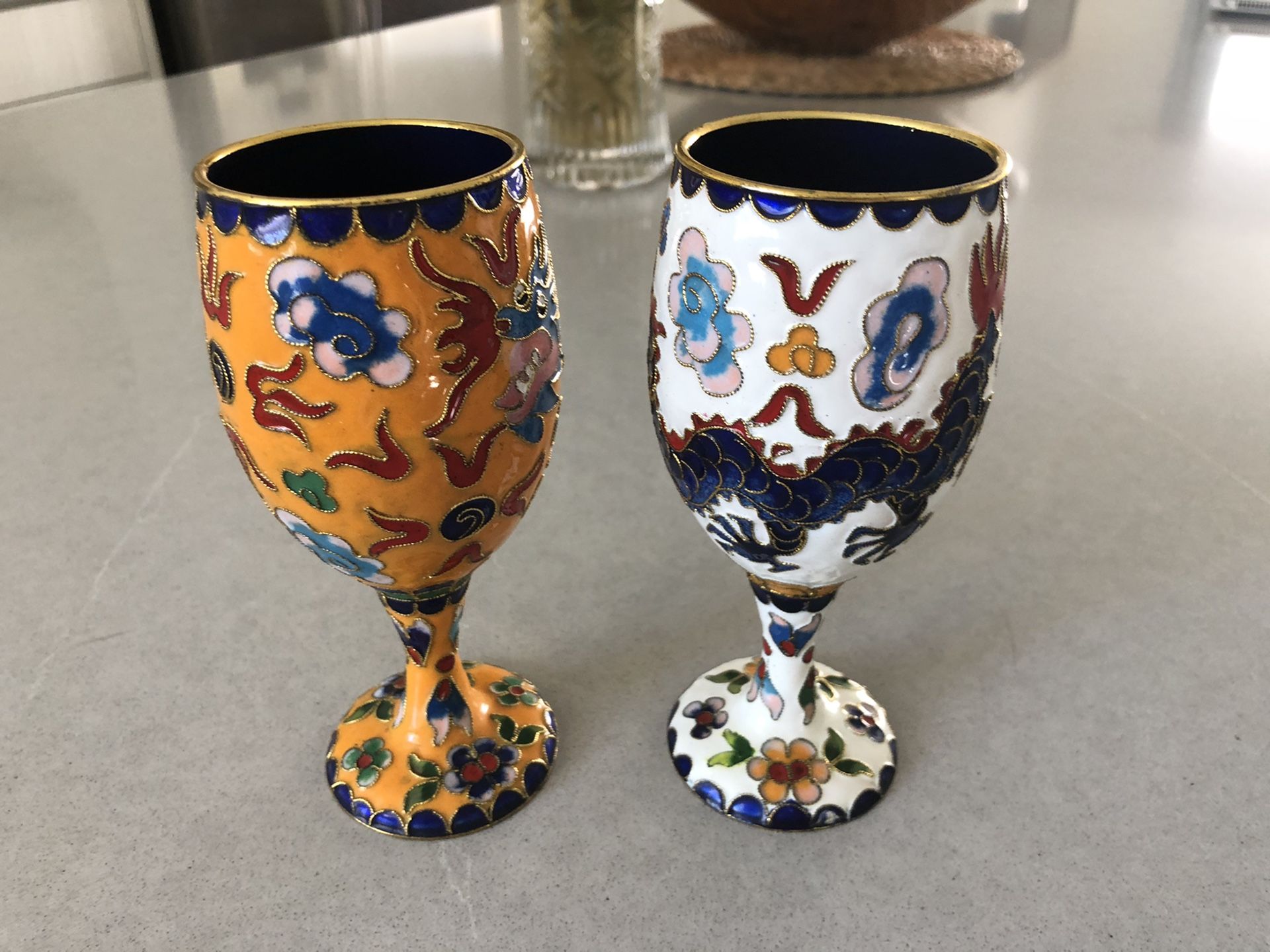 Chines empire metal craft wine cup x2