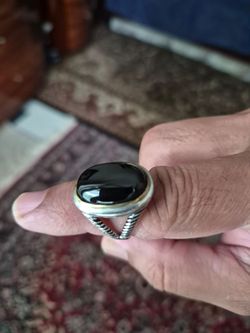 Black agate stone ring silver