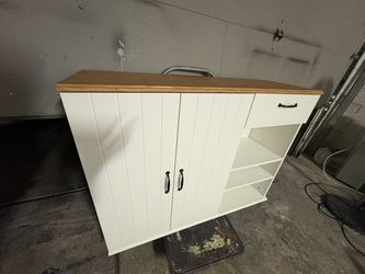 White Storage Cabinet with Wood Top