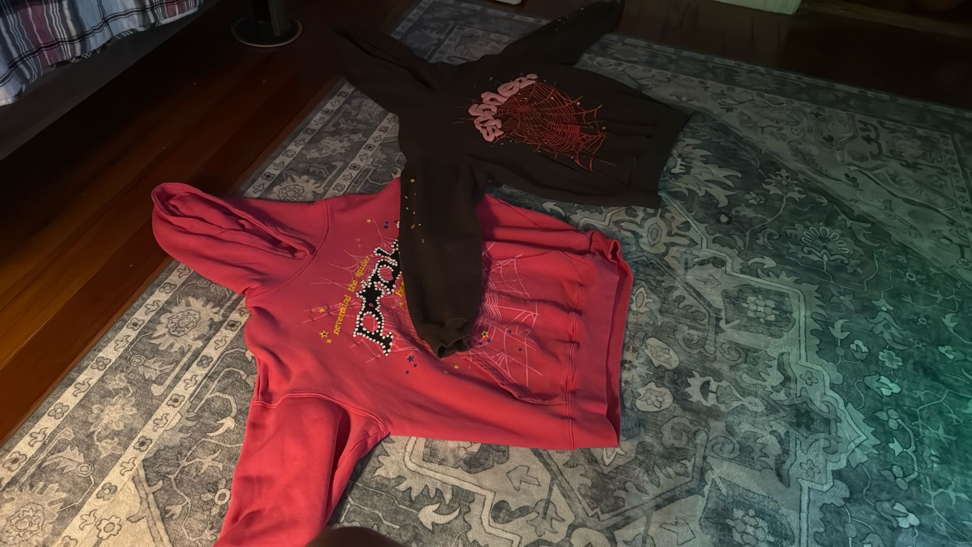 brown spider hoodie and pink spider hoodie young thugs brand