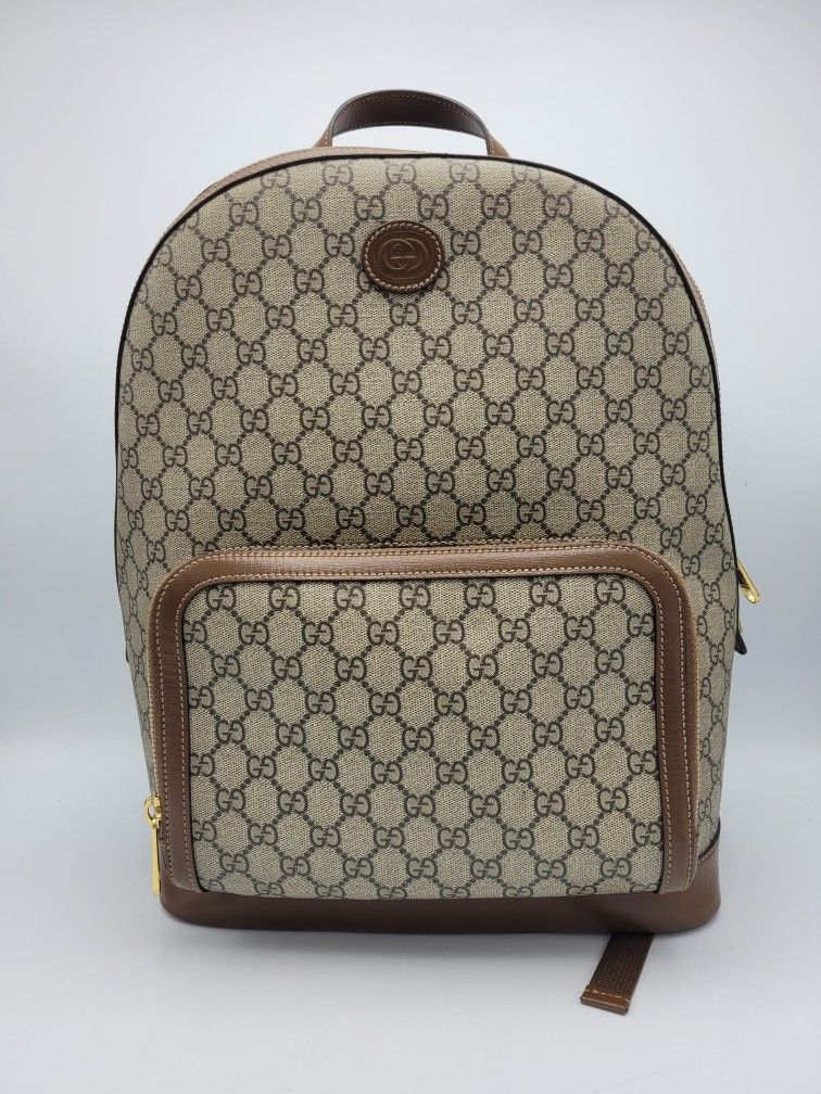 Gucci GG Canvas Backpack – Brown Leather Trim