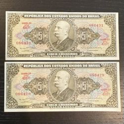 (2) Brazil - 5 Cruzeiros - 1964 Unc