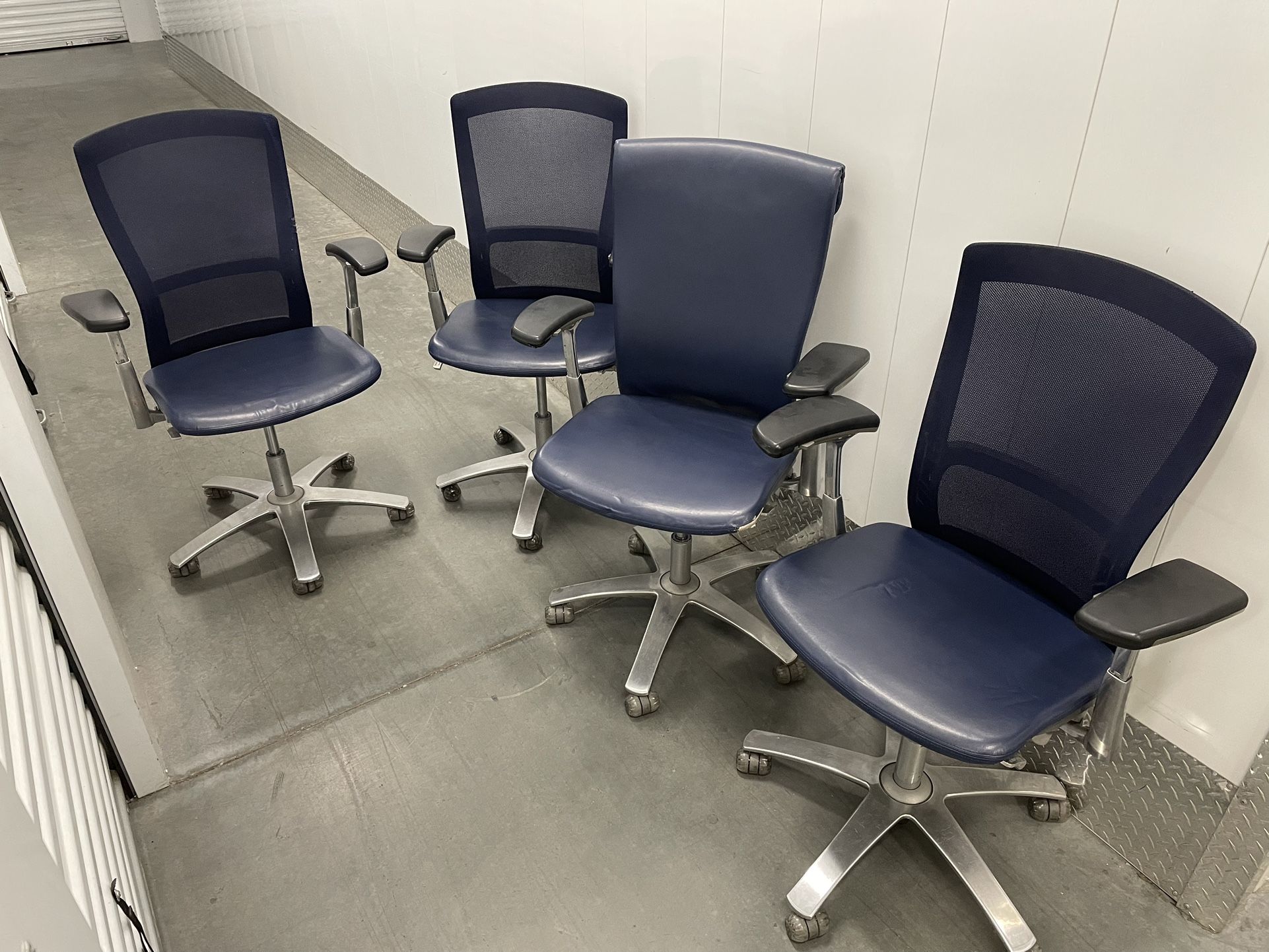 Knoll Life Chairs In Blue Leather W Mesh Back $150 Each