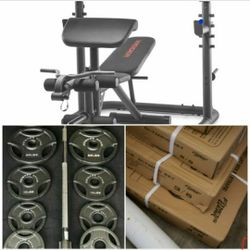 OLYMPIC WEIGHT RACK AND WEIGHT BENCH + WEIGHT SET 300LB