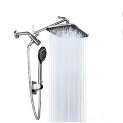 12 Inch High Pressure Rain Shower Head Combo with Adjustable Extension Arm - Wide Rainfall & 5 Spray Handheld Showerhead - Dual Anti-Clog Nozzles for 