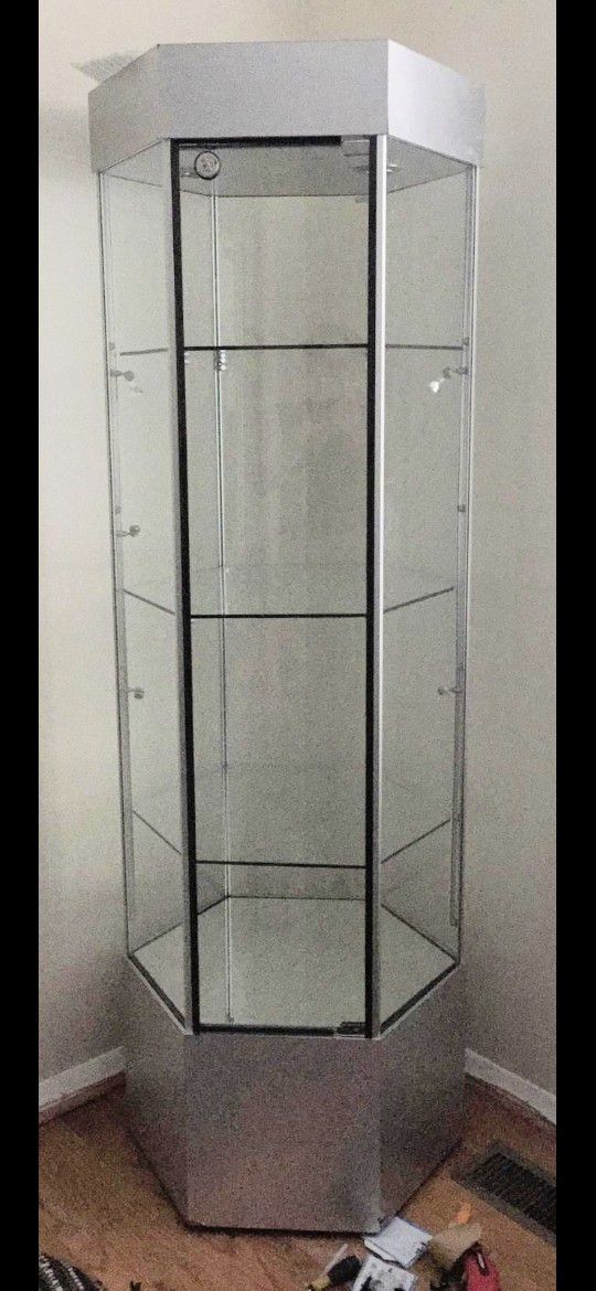 Hexagon Glass Curio 3 Shelf Display Cabinet