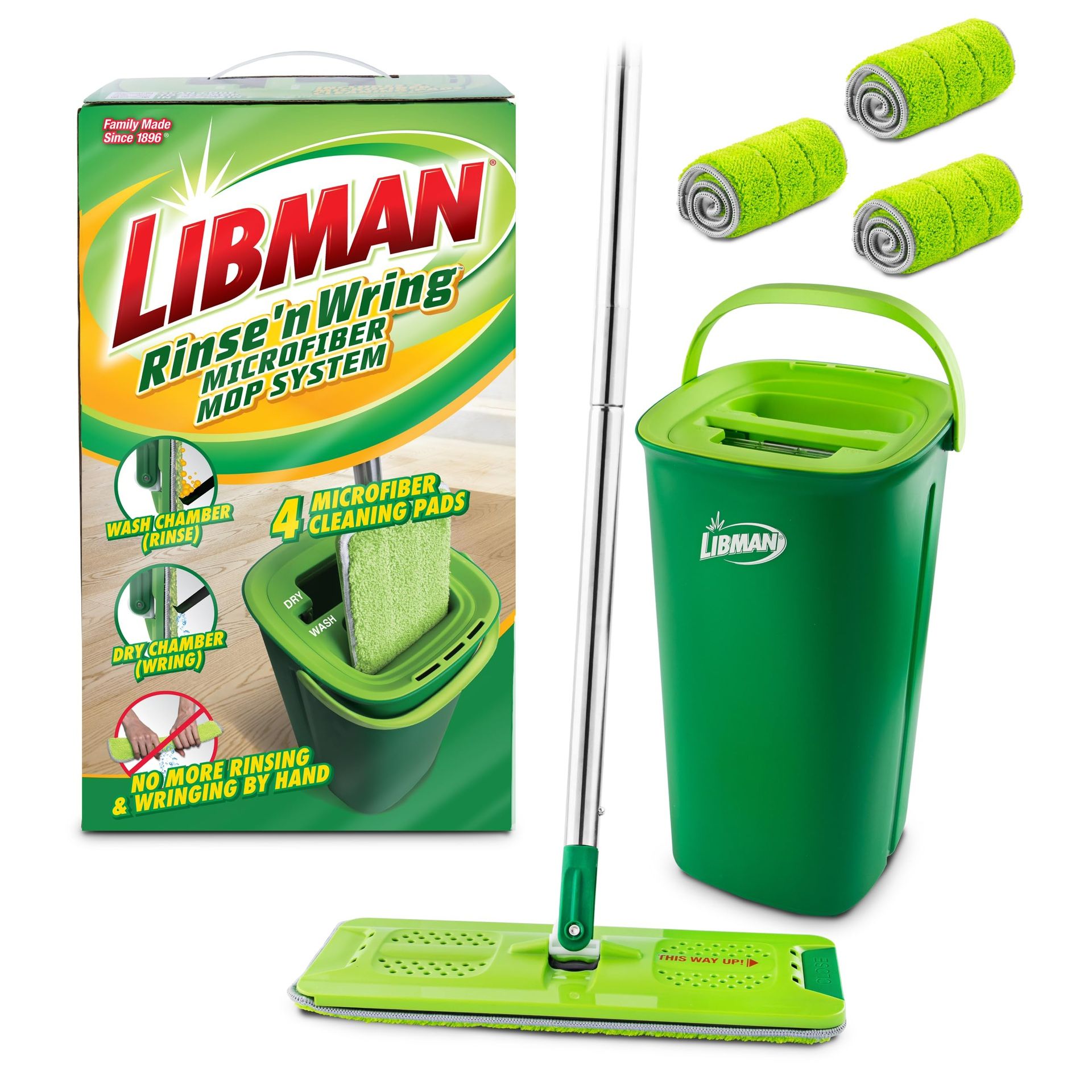 Libman Rinse 'N Wring Mop And Bucket System | Microfiber Floor Mop | Hardwood Floor Cleaner | Wet & Dry Mop | Clean & Dirty Water Chambers | Power Bla