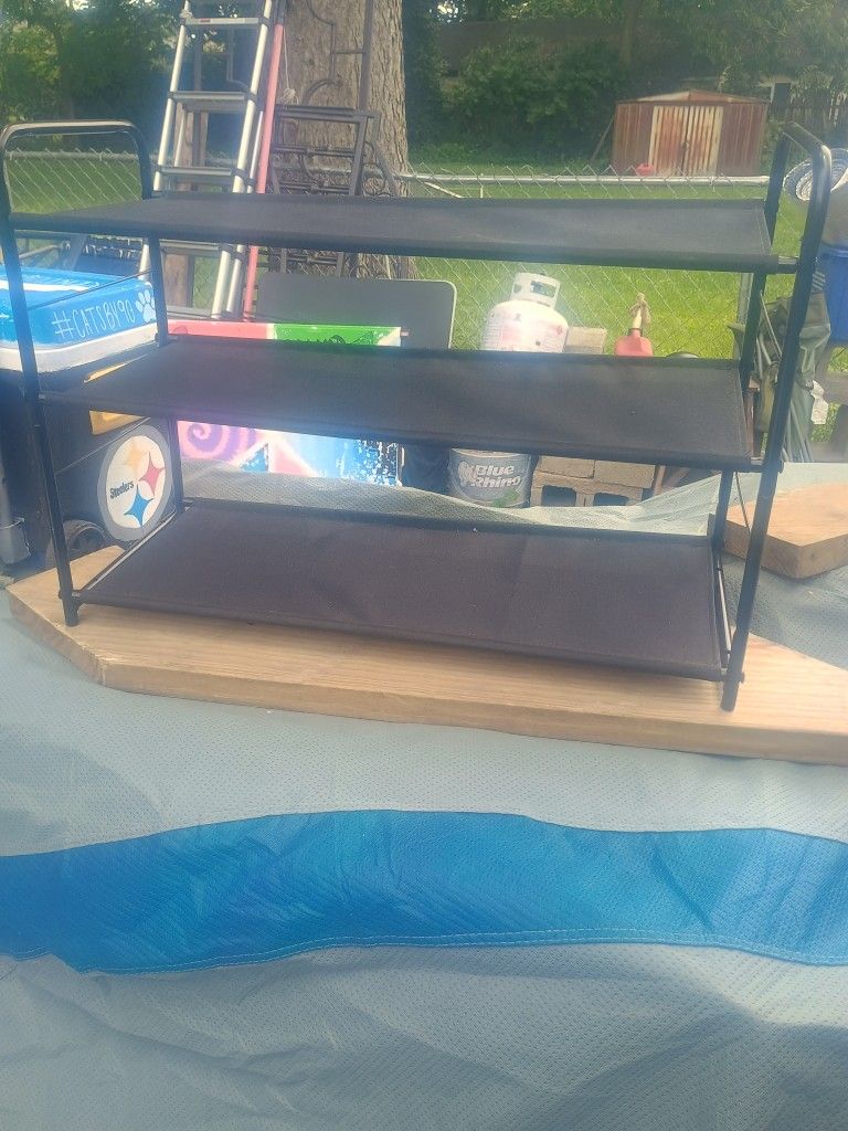 Metal And Cloth Shoe Rack With 3 Shelves