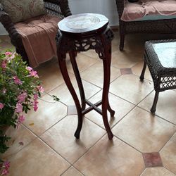 Hand Carved Wood Marble Top Pedestal 